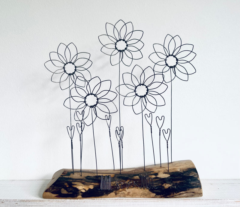 "Anemones" - freestanding wire and waxed driftwood scupture by Wild Grey Art