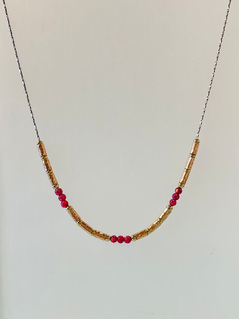 Pink opal and hammered rose gold plated necklace by Lavan
