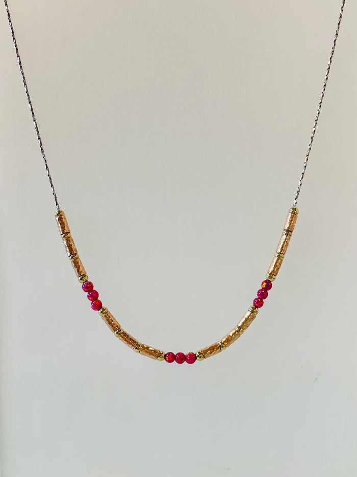 Pink opal and hammered rose gold plated necklace by Lavan