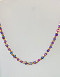 Purple square bead necklace with gold round beads by Lavan