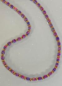 Purple square bead necklace with gold round beads by Lavan