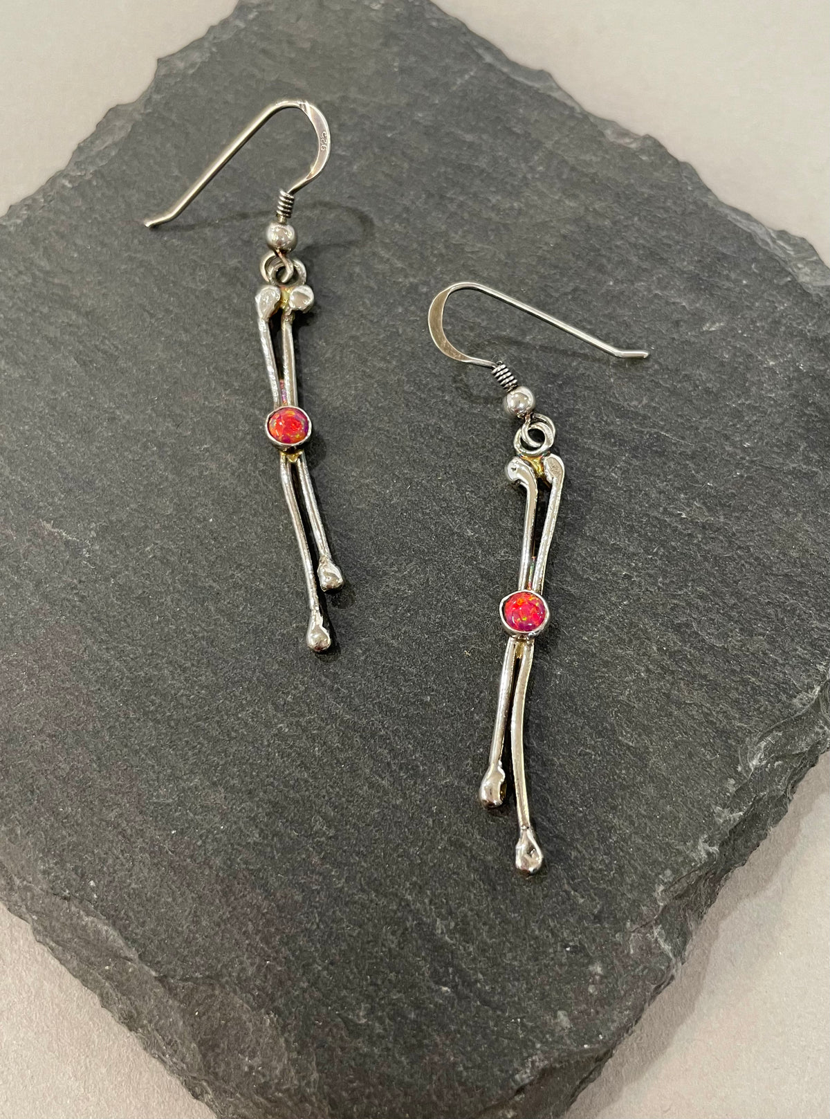 Red Opal and Silver Wire Earrings