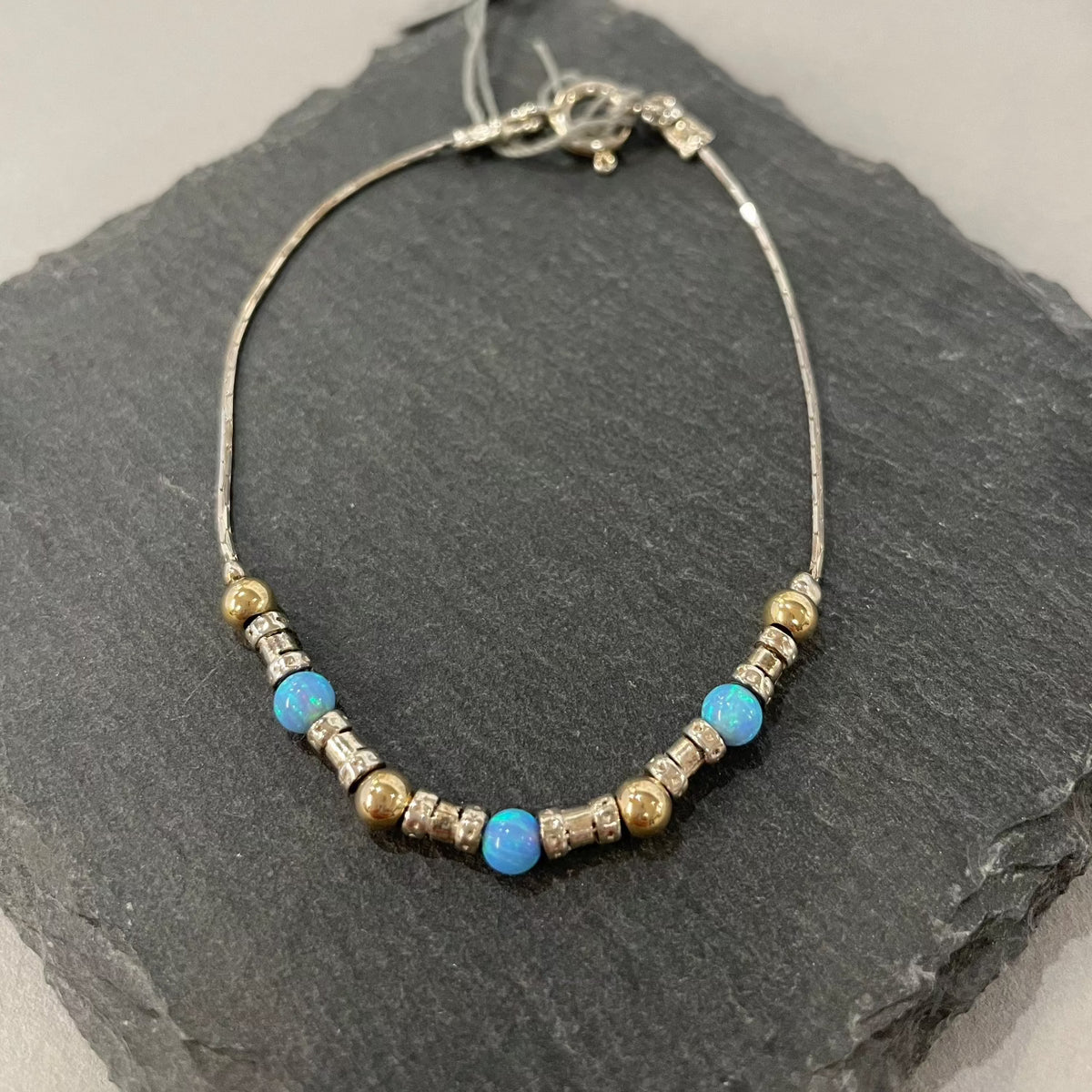 Gold, Silver and light Blue Opal Bracelet by Lavan 