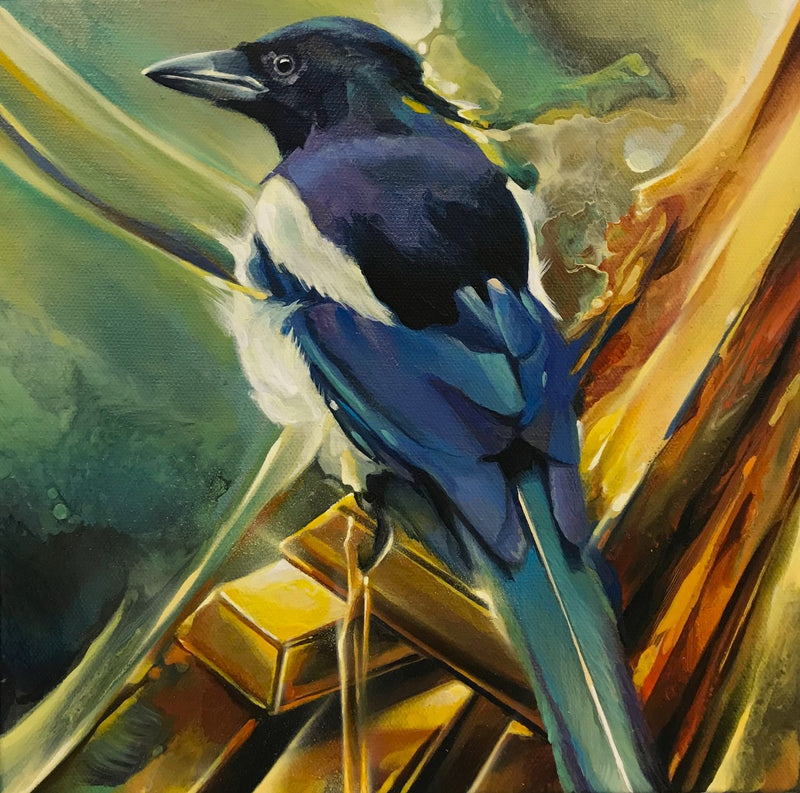Treasure XXV by Julien Hatswell = magpie painting by Julien Hatswell