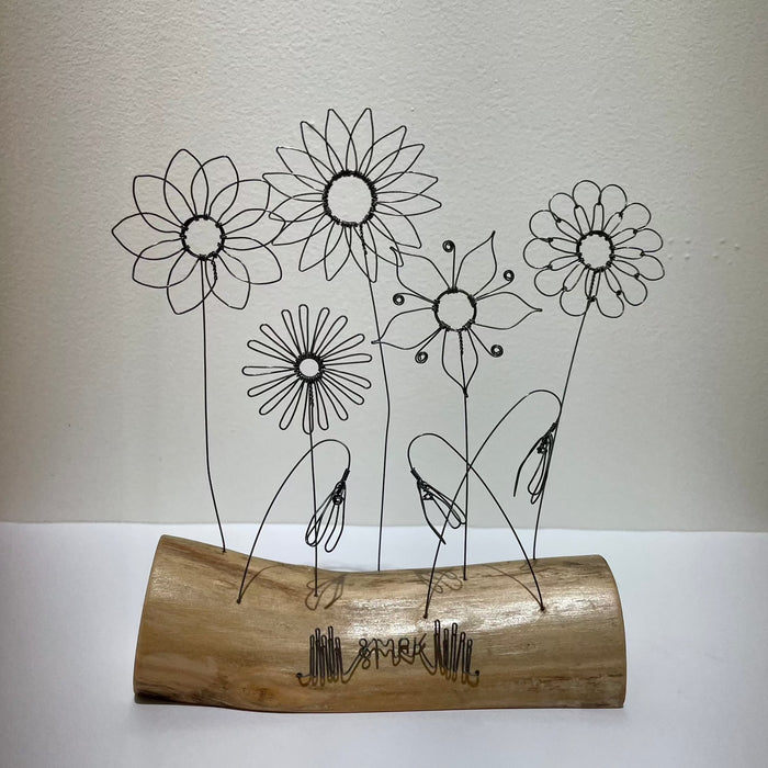 "Flowers" - freestanding wire and waxed driftwood scupture by Wild Grey Art