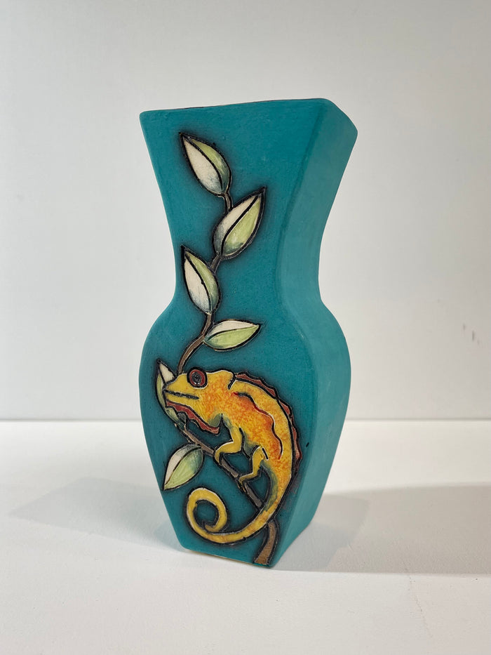 Chameleon and Toucan small vase by Jeanne Jackson