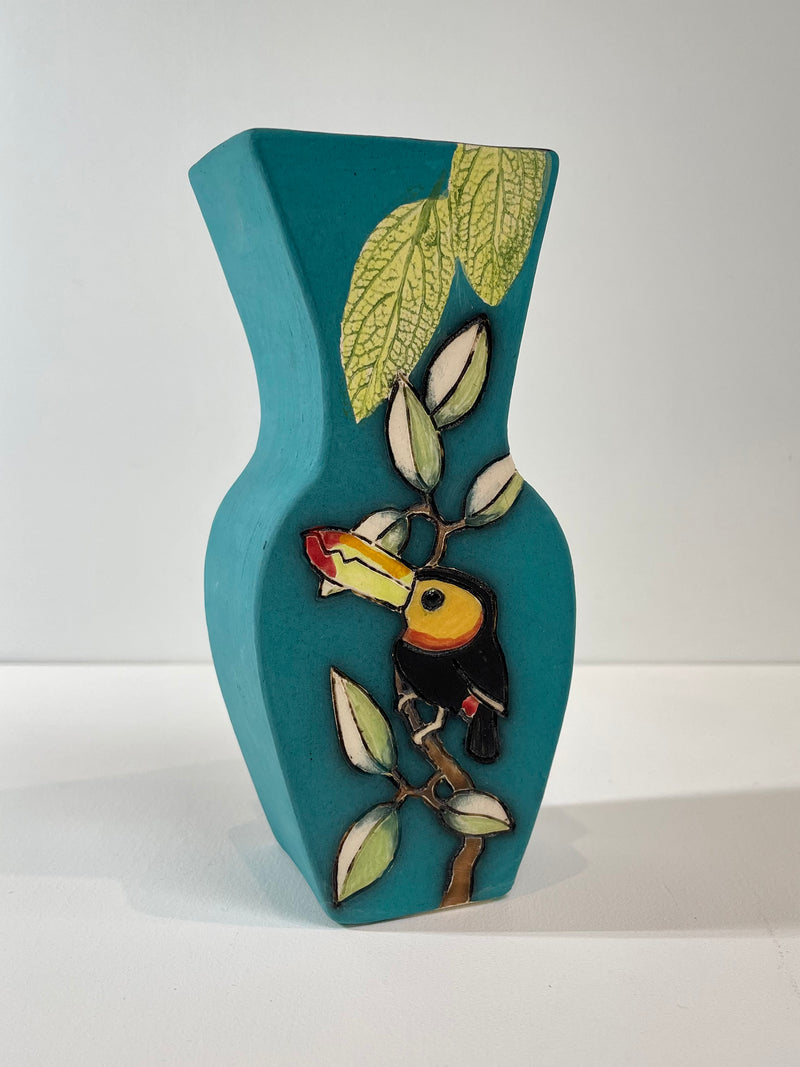 Chameleon and Toucan small vase by Jeanne Jackson