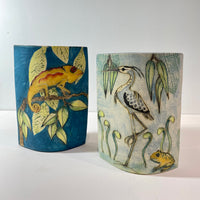 Chameleon and toucan slab vase by Jeanne Jackson