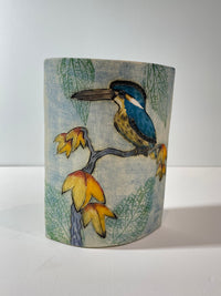 Kingfisher, heron and frog slab vase by Jeanne Jackson