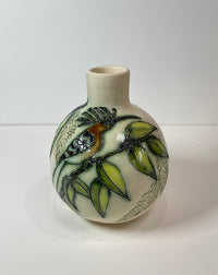 Round Hoopoe bird pot by Jeanne Jackson