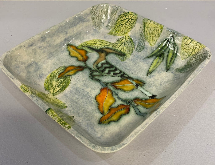 Square Hoopoe Bird Dish by Jeanne Jackson