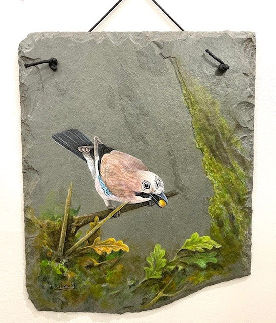 Painting on reclaimed slate by Rosemary Timney
