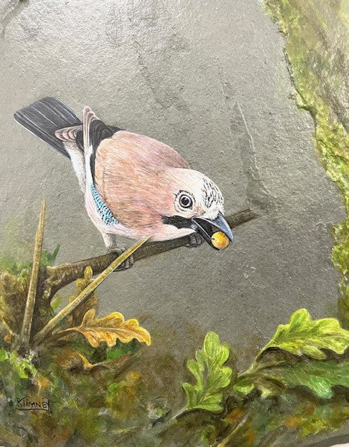 Painting on reclaimed slate by Rosemary Timney