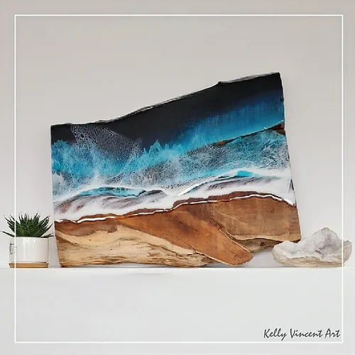 Calabash Cove - St Lucia - resin on wood by Kelly Vincent