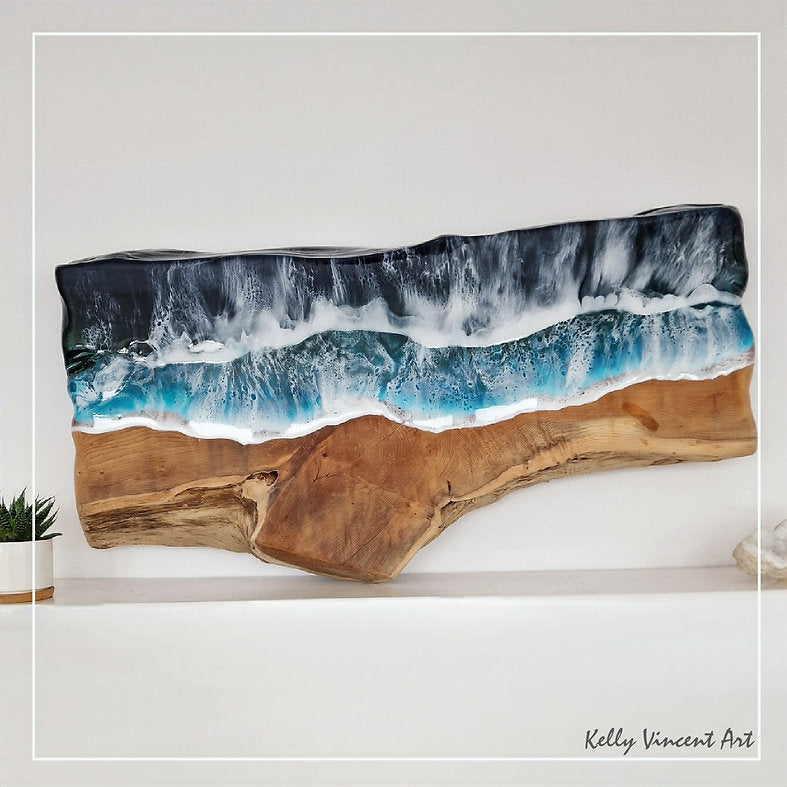 Hamoi Beach Maui - resin on wood by Kelly Vincent
