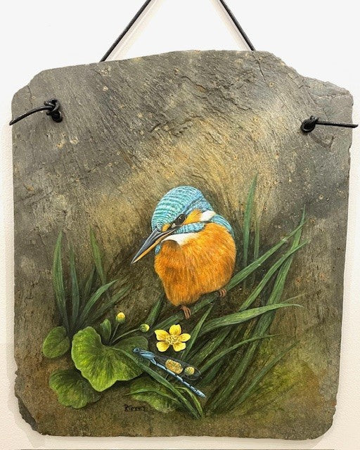 Painting on reclaimed slate by Rosemary Timney