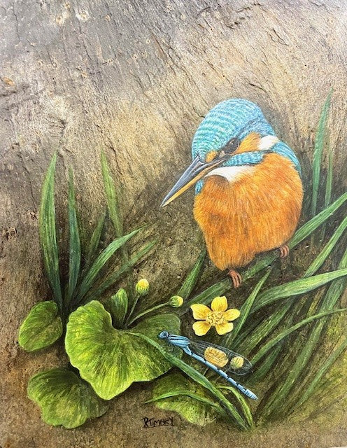 Painting on reclaimed slate by Rosemary Timney