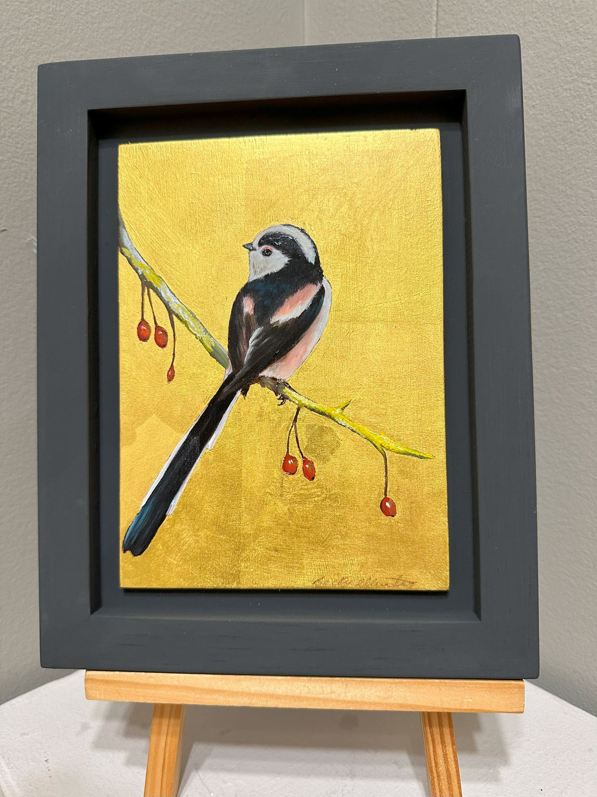 Long Tailed Tit & Berries Icon Painting by Becky Munting