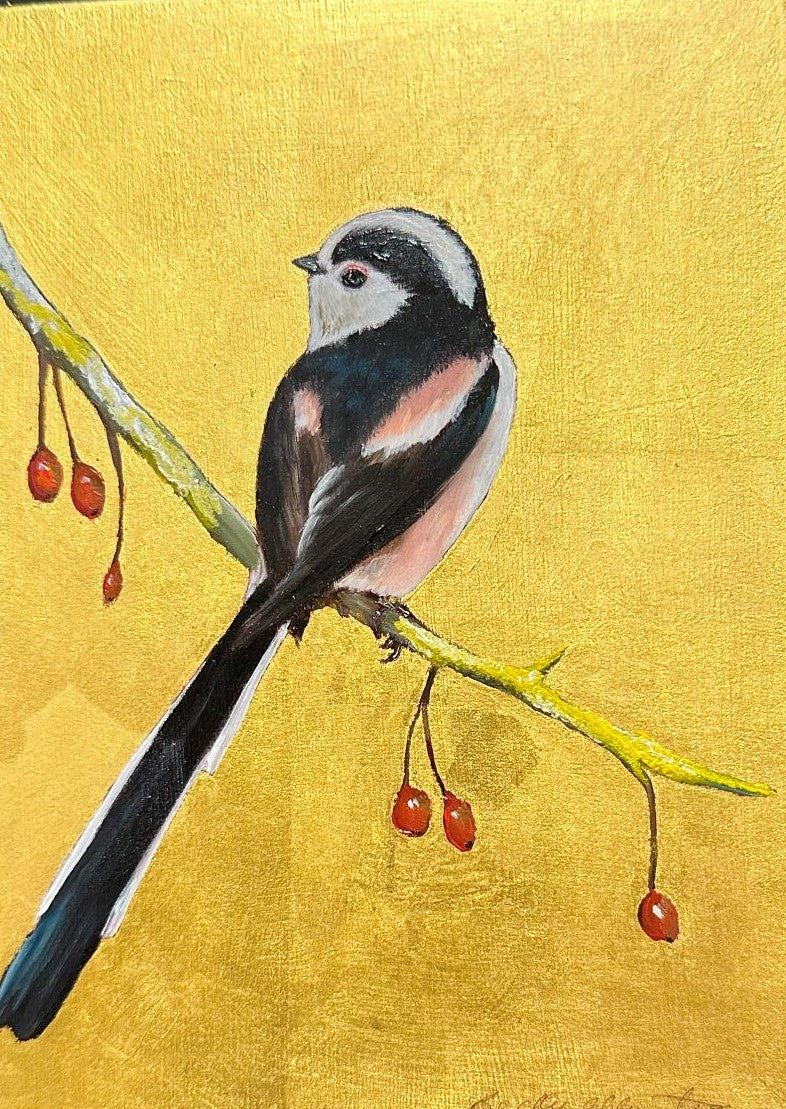 Long Tailed Tit & Berries Icon Painting by Becky Munting