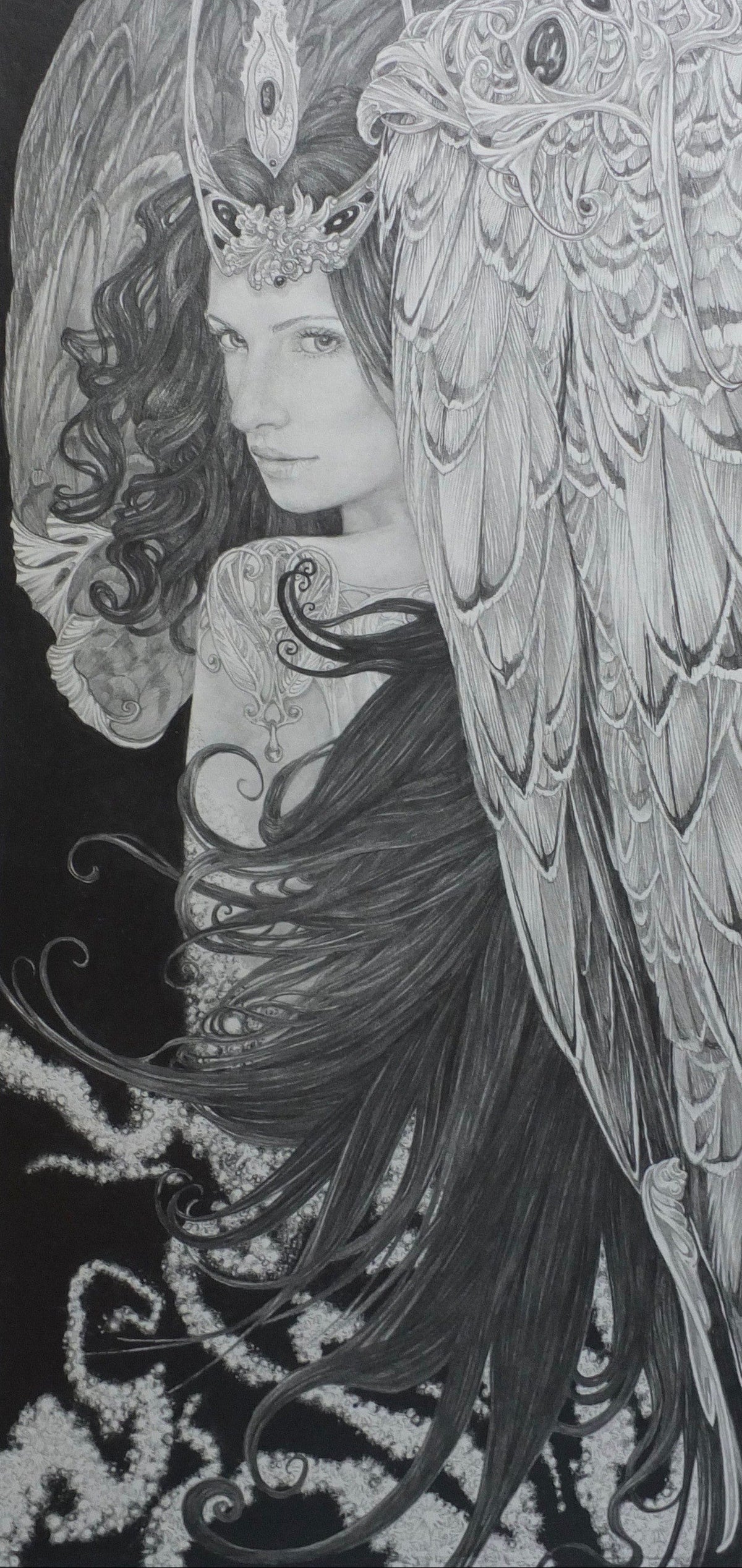 Maiden of Odin - Original Pencil Drawing by Ed Org