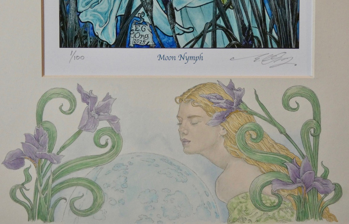 'Moon Nymph' - No 1 signed limited edition print with hand-drawn detailing on mount by Ed Org