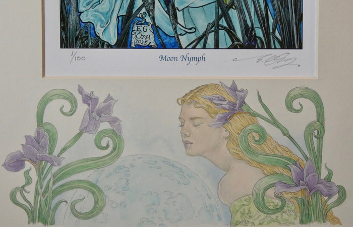 'Moon Nymph' - No 1 signed limited edition print with hand-drawn detailing on mount by Ed Org