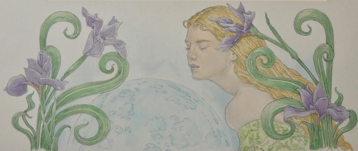 'Moon Nymph' - No 1 signed limited edition print with hand-drawn detailing on mount by Ed Org