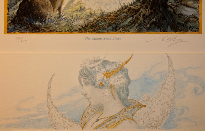 'The Moonstruck Hare' - print with hand-drawn detailing on mount by Ed Org