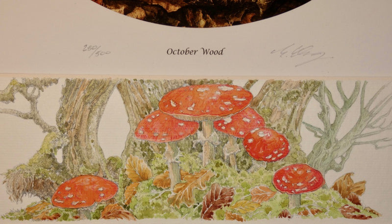 'October Wood' - print with hand-drawn detailing on mount by Ed Org