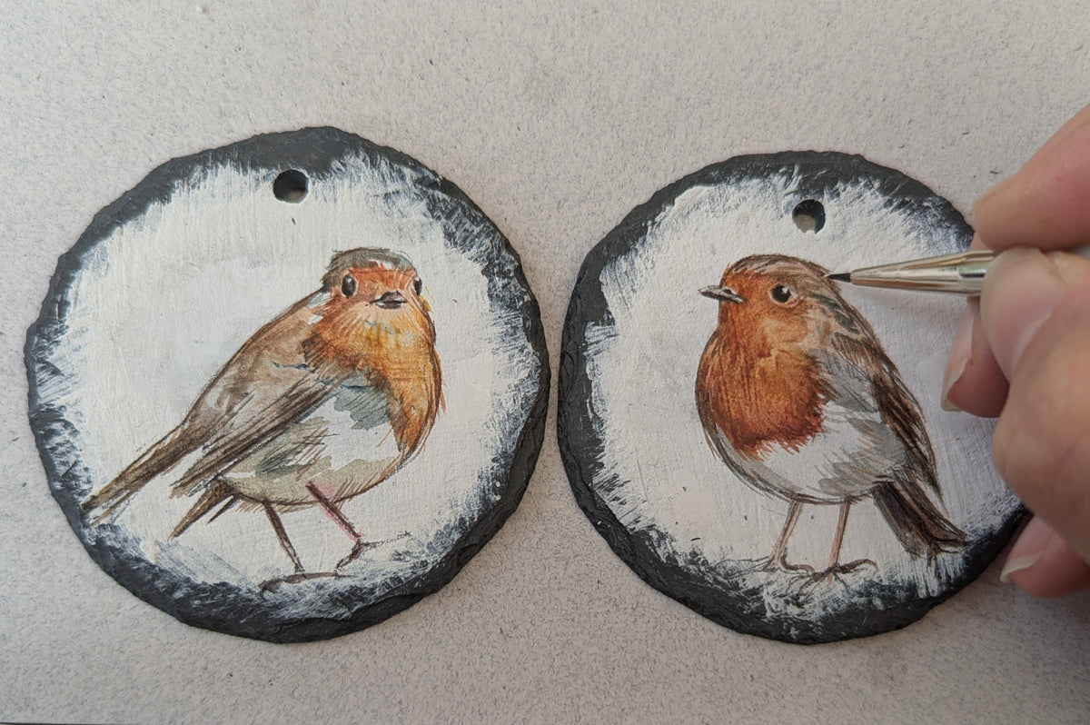 Hand-Painted Slate Robin Decoration by Carmen Carreira