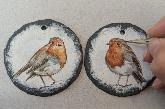Hand-Painted Slate Robin Decoration by Carmen Carreira