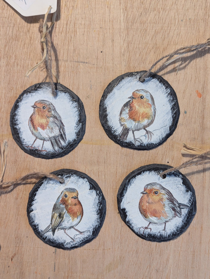 Hand-Painted Slate Robin Decoration by Carmen Carreira