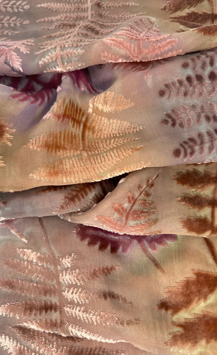 Pastel Fern Design Hand Painted Devore Velvet Scarf by Diane Jones (DJ37)