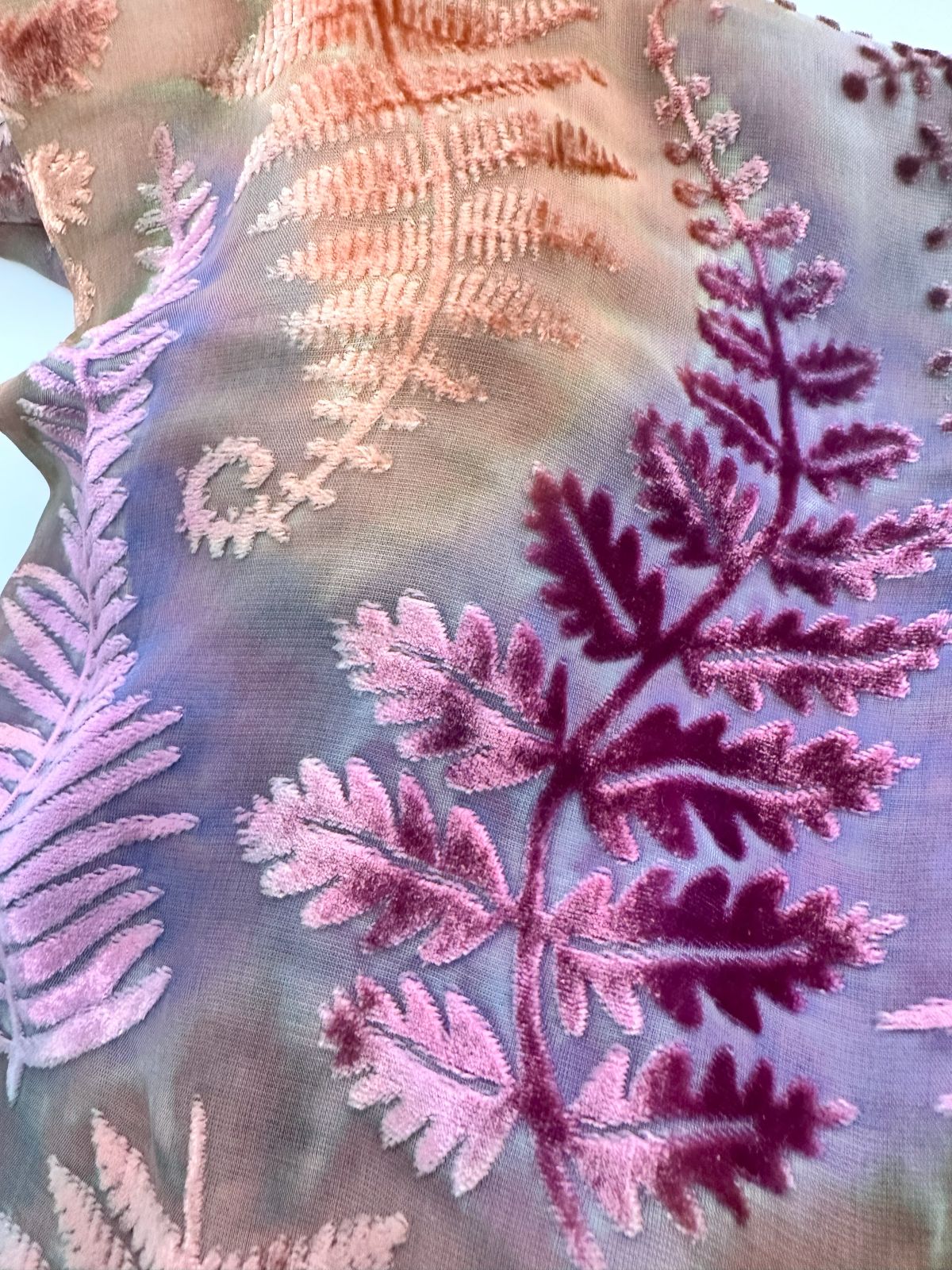 Pastel Fern Design Hand Painted Devore Velvet Scarf by Diane Jones (DJ37)