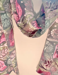 Pastel Bird Design Hand Painted Devore Velvet Scarf by Diane Jones (DJ31)