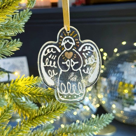 White/Gold Glass Angel Decoration