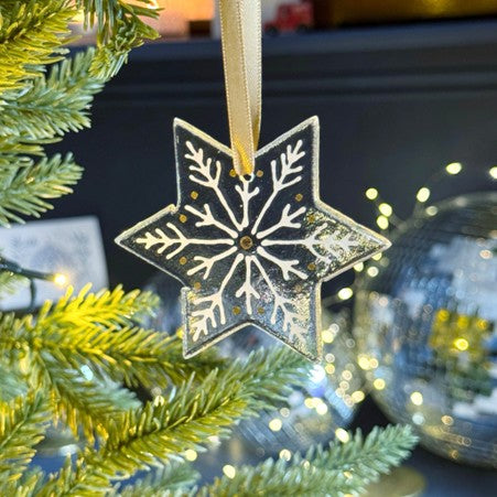 White/Gold Glass Snowflake Decoration