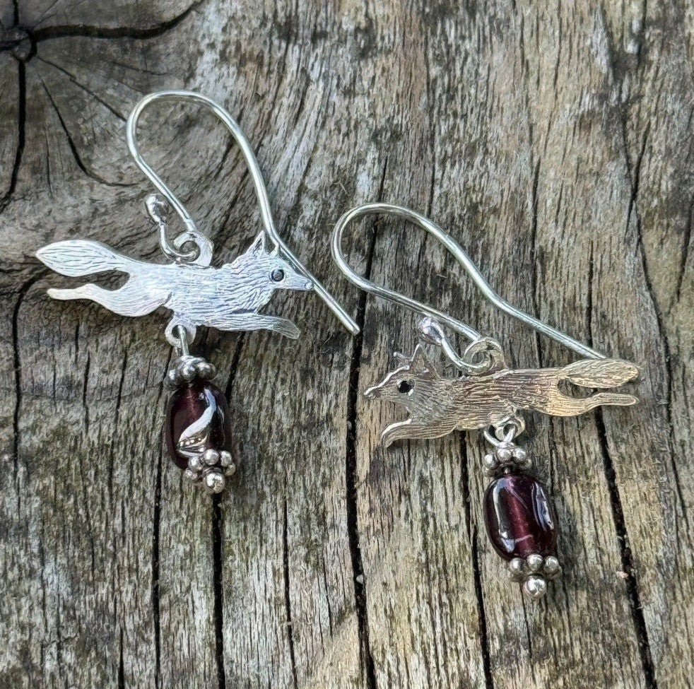 Silver Leaping Fox Earrings by Rachel Bailey
