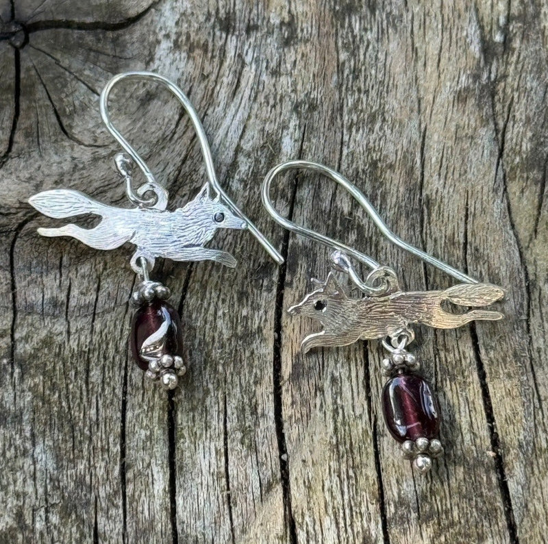 Silver Leaping Fox Earrings by Rachel Bailey