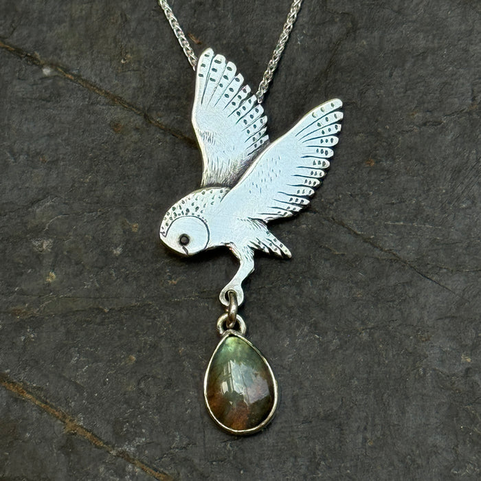 Owl Prize Silver & Labradorite Pendant Hand-Crafted by Rachel Bailey