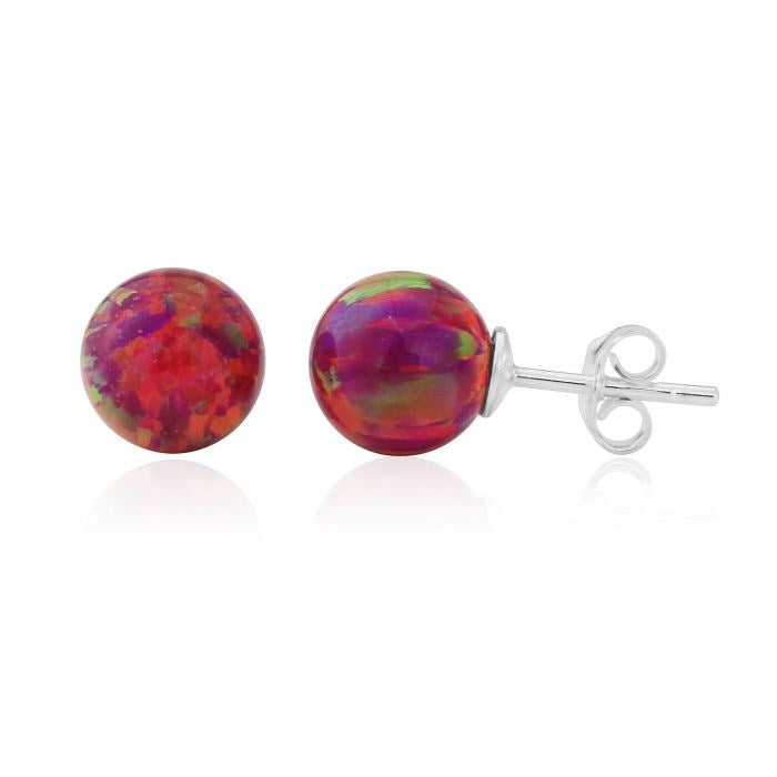 5mm Red Opal Bead Stud Earrings