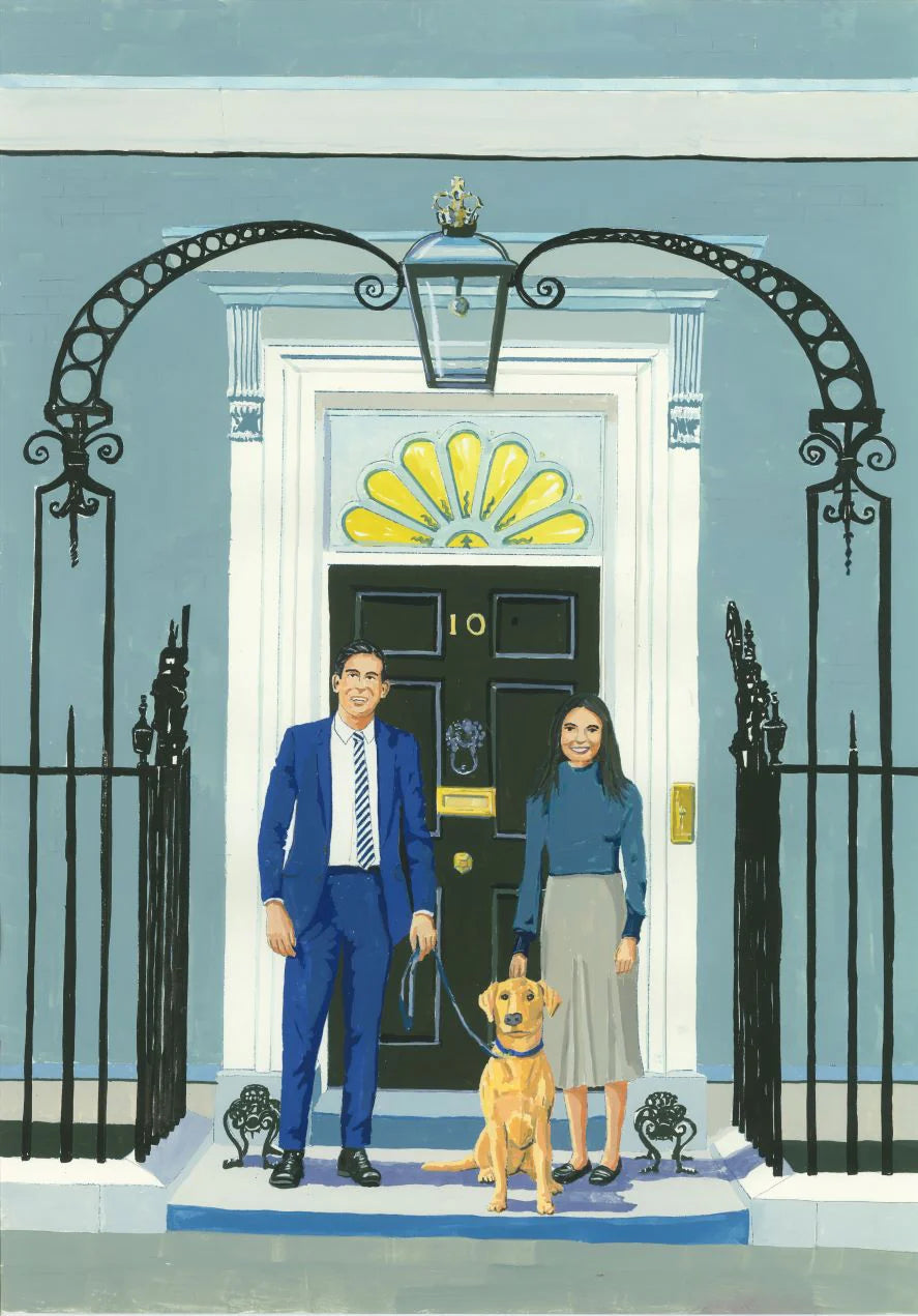 Rishi Sunak outside No. 10 original painting by Mary Casserley