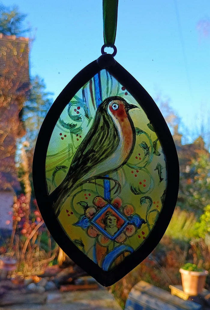 Robin Hanger - hand-crafted stained glass by Rhiannon Powell