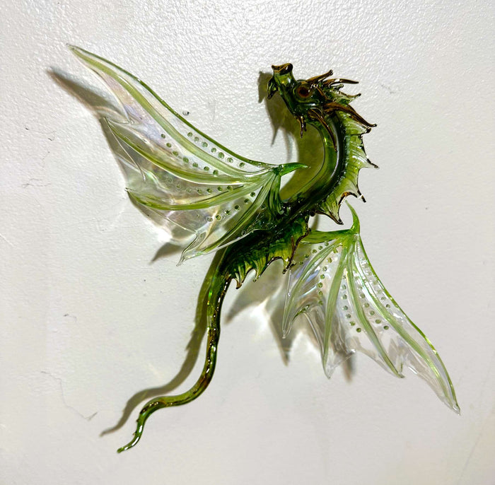 Lime Green Glass Dragon Sculpture by Sandra Young