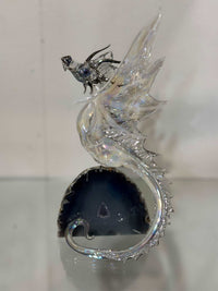 Crystal Glass Dragon Sculpture on Quartz