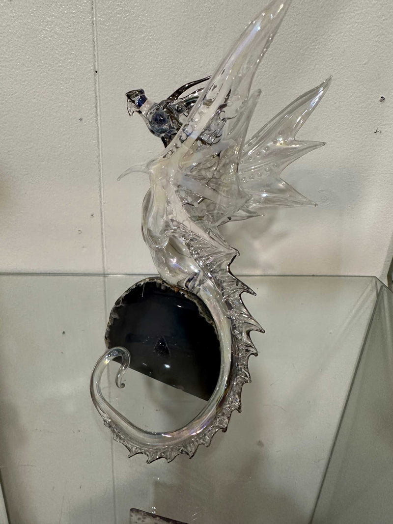 Crystal Glass Dragon Sculpture on Quartz