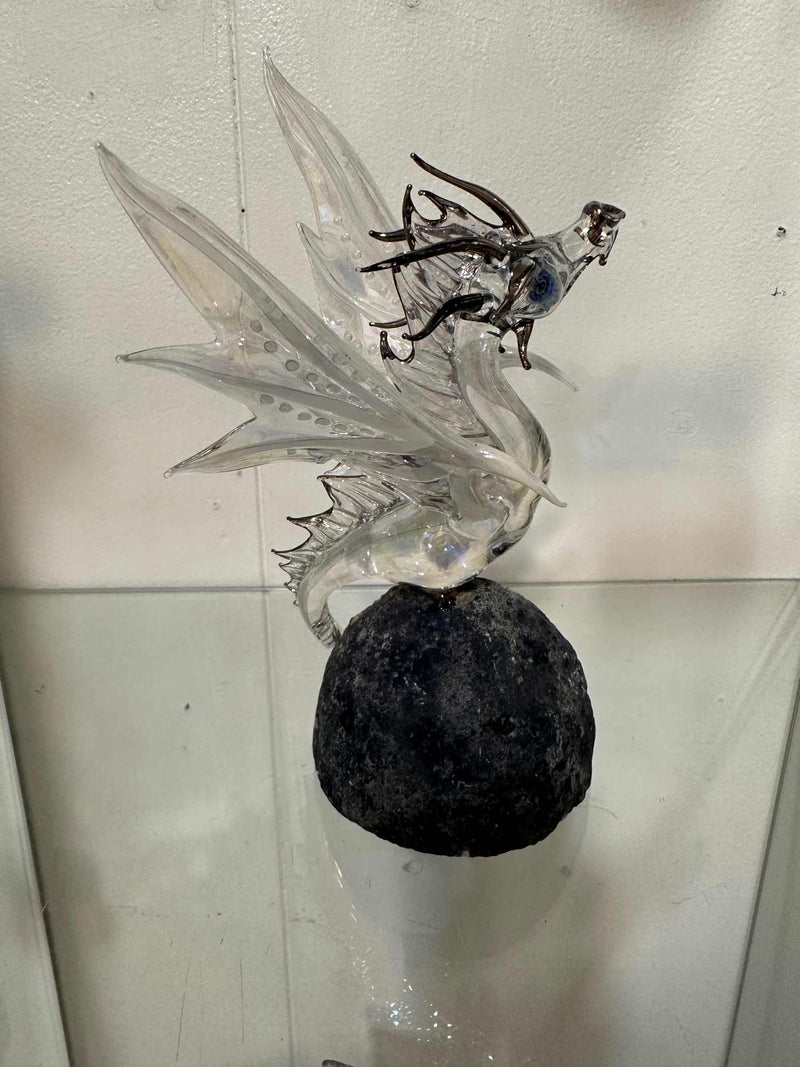 Crystal Glass Dragon Sculpture on Quartz