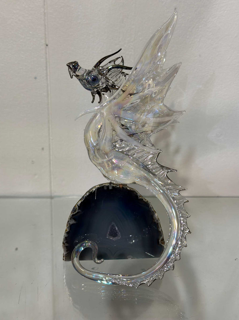 Crystal Glass Dragon Sculpture on Quartz by Sandra Young