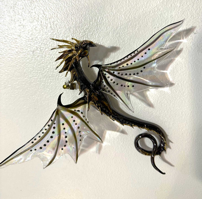 Black & Gold Glass Dragon Sculpture