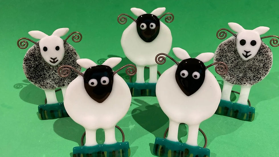 Fused Glass Sheep Decoration by Sally Moore